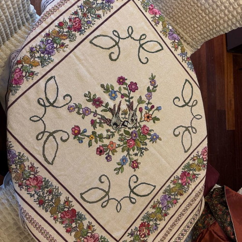 Handmade cross-stitch embroidery 1.40×1.40 m with swallows and flowers