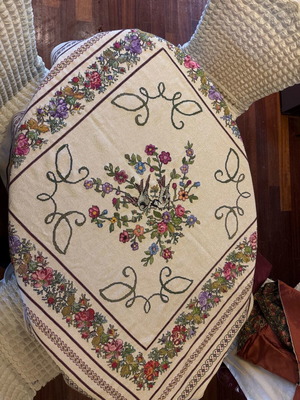 Handmade cross-stitch embroidery 1.40×1.40 m with swallows and flowers
