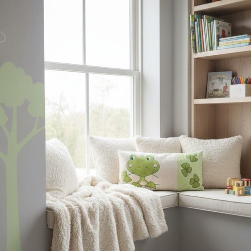 Frog pillow used, rectangular design