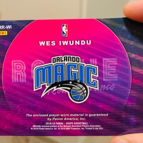 NBA Hoops Wes Iwundu Rookie Patch like new