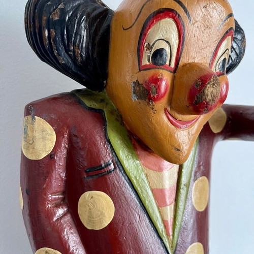 Vintage wooden clown handmade used from 1960s
