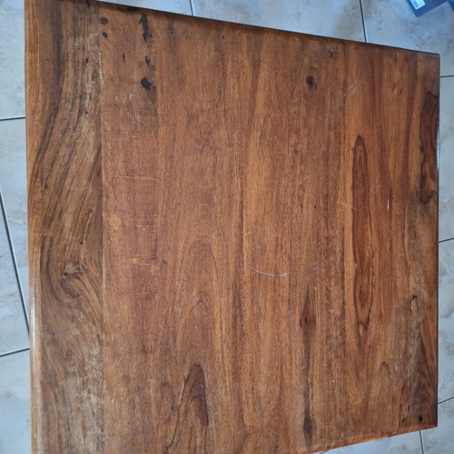 Coffee table 60 x 60 cm solid wood rustic ethnic style with metal details
