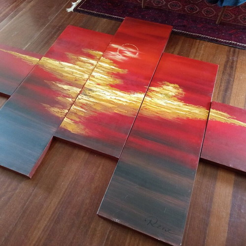 Painting in five pieces like new, dimensions 2m x 1.5m