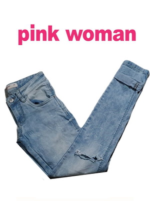 Γυναικείο τζιν παντελόνι Pink Woman μεταχειρισμένο, μέγεθος 34, μπλε
