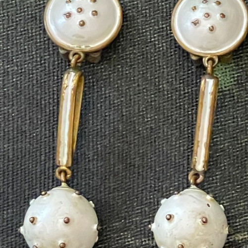 Antique French jewelry set used, clip earrings and enamel bracelet
