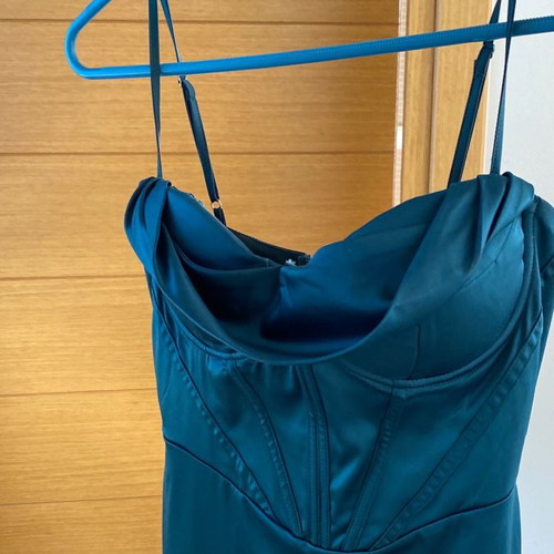 Petrol Satin Maxi Dress with Corset Used, Size M