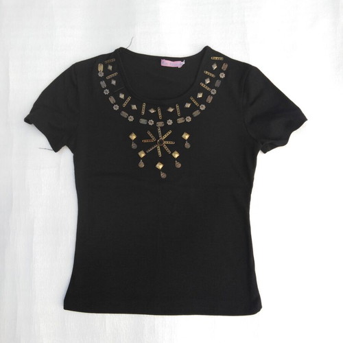 Vintage t-shirt with sequins and beads, black, new