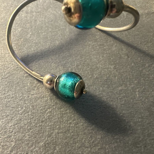Venetian 925 Silver Bracelet with Authentic Murano Glass Charms like new, turquoise
