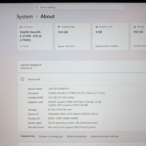 Lenovo ThinkPad P1 (Gen 1) Mobile Workstation, Intel Xeon, 32GB RAM, 4K Touch