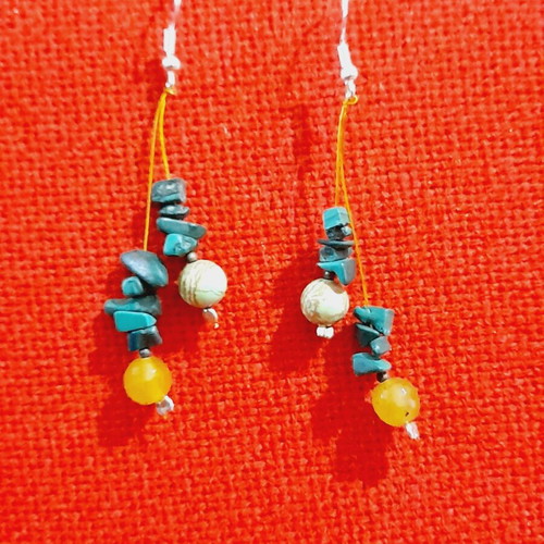 Handmade earrings new with silver clasps, malachite and semi-precious stones steel