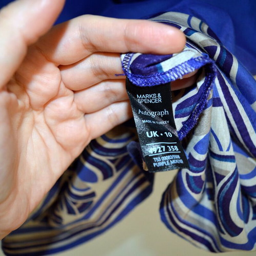 Marks & Spencer Autograph Purple Blouse used, UK 10, geometric border print