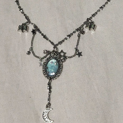 Starry choker stainless steel chains like new, turquoise and silver