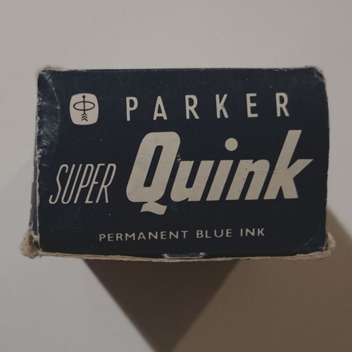 Permanent blue ink "PARKER - SUPER QUINK", in a glass bottle in its box, I think it is full.