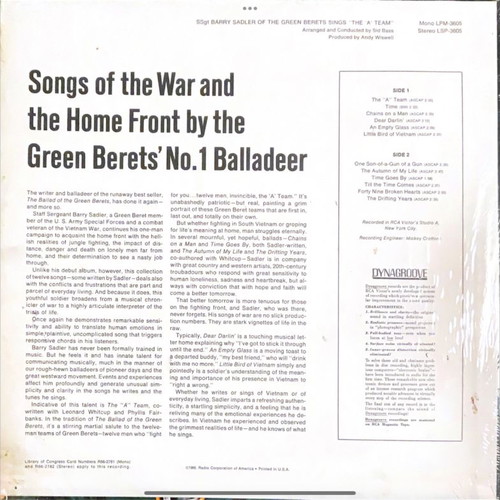Barry Sadler Sings The "A" Team LP used