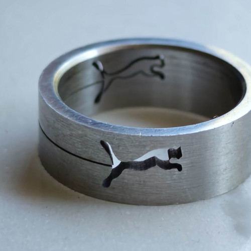 Medical Steel Ring with Puma Design, Matte Finish