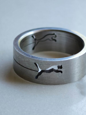 Medical Steel Ring with Puma Design, Matte Finish