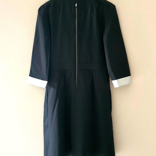 Axara Paris elegant black dress with white belt and pocket, like new, size L/XL