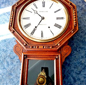Ξύλινο ρολόι τοίχου με εκκρεμές. JEROME & CO. NEW HAVEN, CONN. U. S. A - 1850