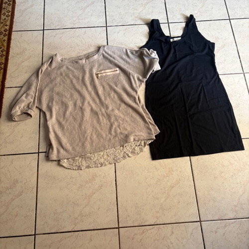 Elisa Immagine black dress and beige lace blouse set like new