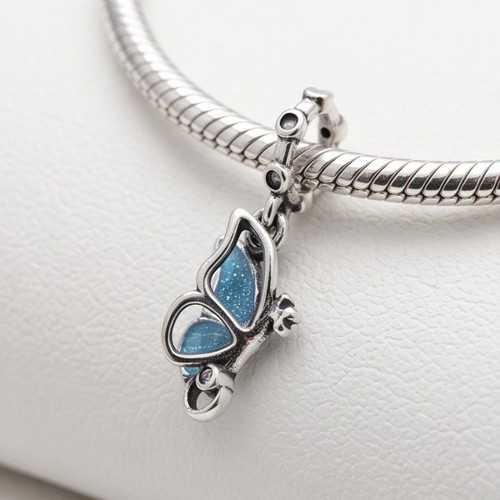Pandora Winged Dangle Charm blue and silver, new