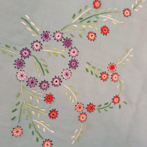 Doily handmade vintage used with spring embroidery 57cm diameter