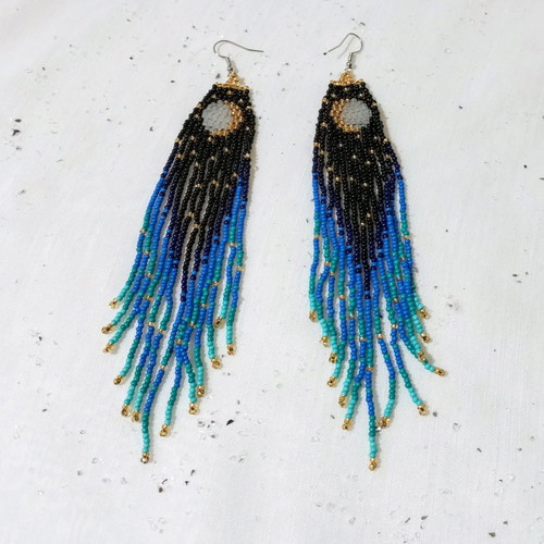 Boho earrings with beads new, large long with moon and sun design