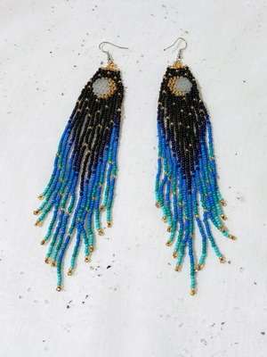 Boho earrings with beads new, large long with moon and sun design