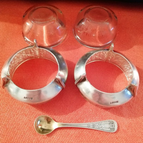 Two silver vintage Russian sugar and salt bowls 1940s-50s gold-plated silver
