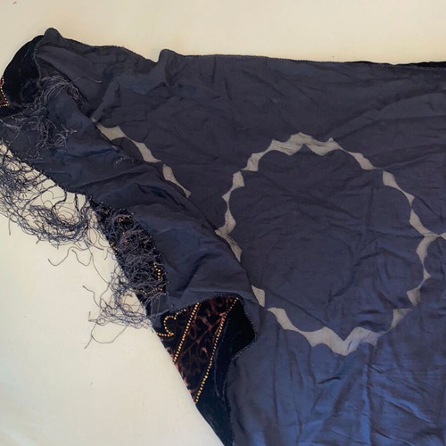 Vintage silk scarf with velvet and beads, like new, 150x50 cm