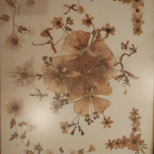 Vintage Love handmade framed artwork with dried flowers like new