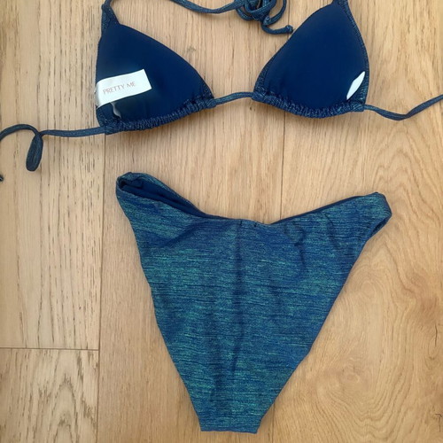 Pretty Me bikini like new, blue with gold braid, size small