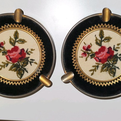 Embroidered ashtrays. Completely vintage.