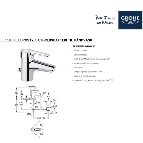 GROHE Eurostyle mixer basin faucet new, chrome