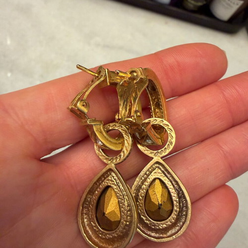 Vintage earrings used with blue stones and gold details
