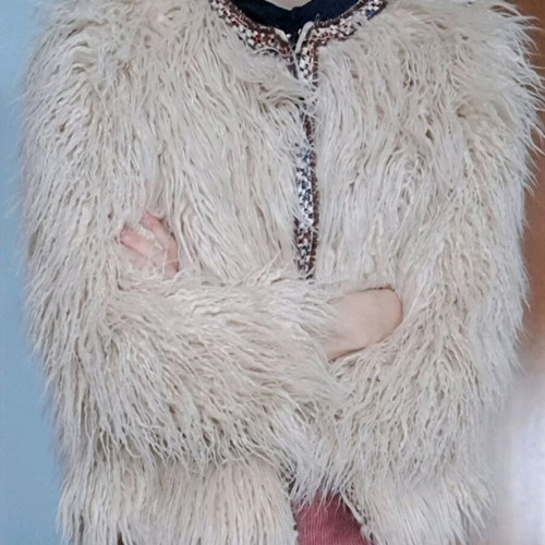 Zara Basic Shaggy Faux Fur Jacket like new, beige