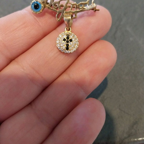 Gold plated 925 pin with silver cross and sparkling stones new