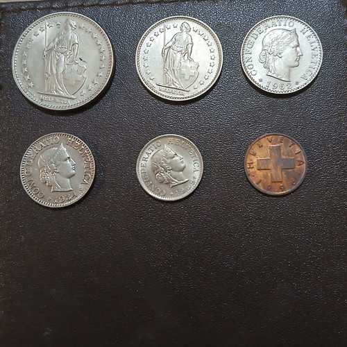 Set of 6 Swiss coins, assorted