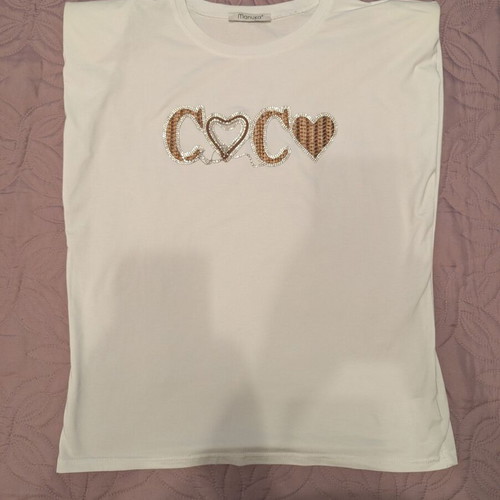 T-shirt women's short sleeve new, size L, white with shoulder pads