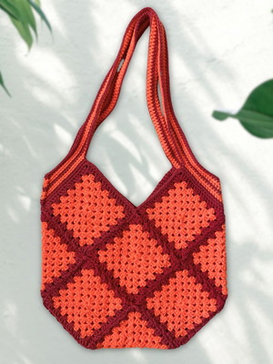 Handmade Mini Tote Bag | Orange & Red | Tote bag | Shopper bag | Shoulder bag