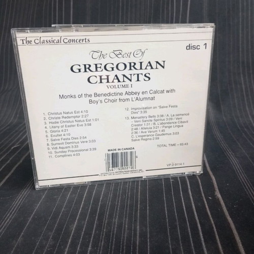The Best Of Gregorian Chants Volume 1 CD like new, classical