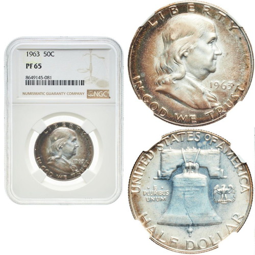 Silver Franklin Half Dollar 1963 PF65 NGC