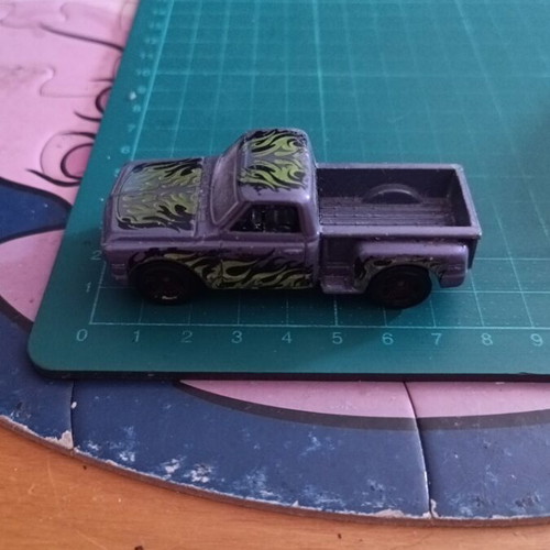 Hot Wheels Custom '69 Chevy Pickup purple with green flames HW Flames series