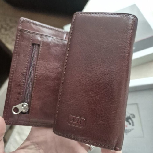 Art men's leather wallet, brown