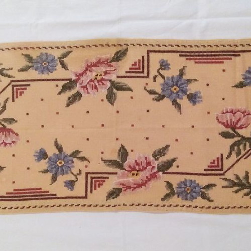 Cross Stitch Table Linens Set of 3 Used with Handmade Crochet Lace
