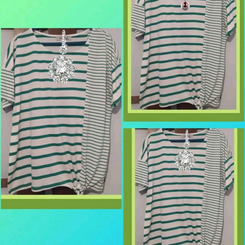 Blouse in shades of green with beautiful design, ties at hem, like new, XL