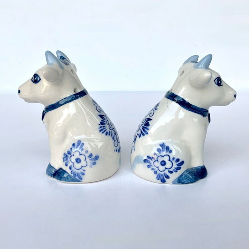 Dutch Delft Salt and Pepper Cow Set New, hand-painted porcelain