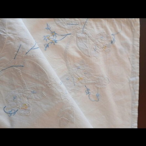 Cotton tablecloth new white with light blue garland 1.30x1.30 m
