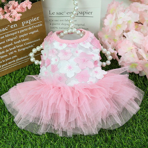 Lilly dog dress new, size XS with white and pink flowers and pink tulle