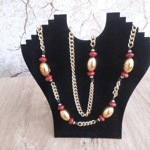 Vintage long necklace used, brown and gold