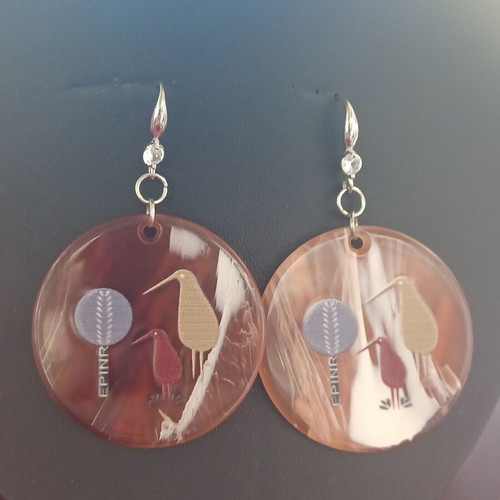 Tribal Earth "Flock of Kiwi" Silver 925 Earrings Like New, Beige Brown